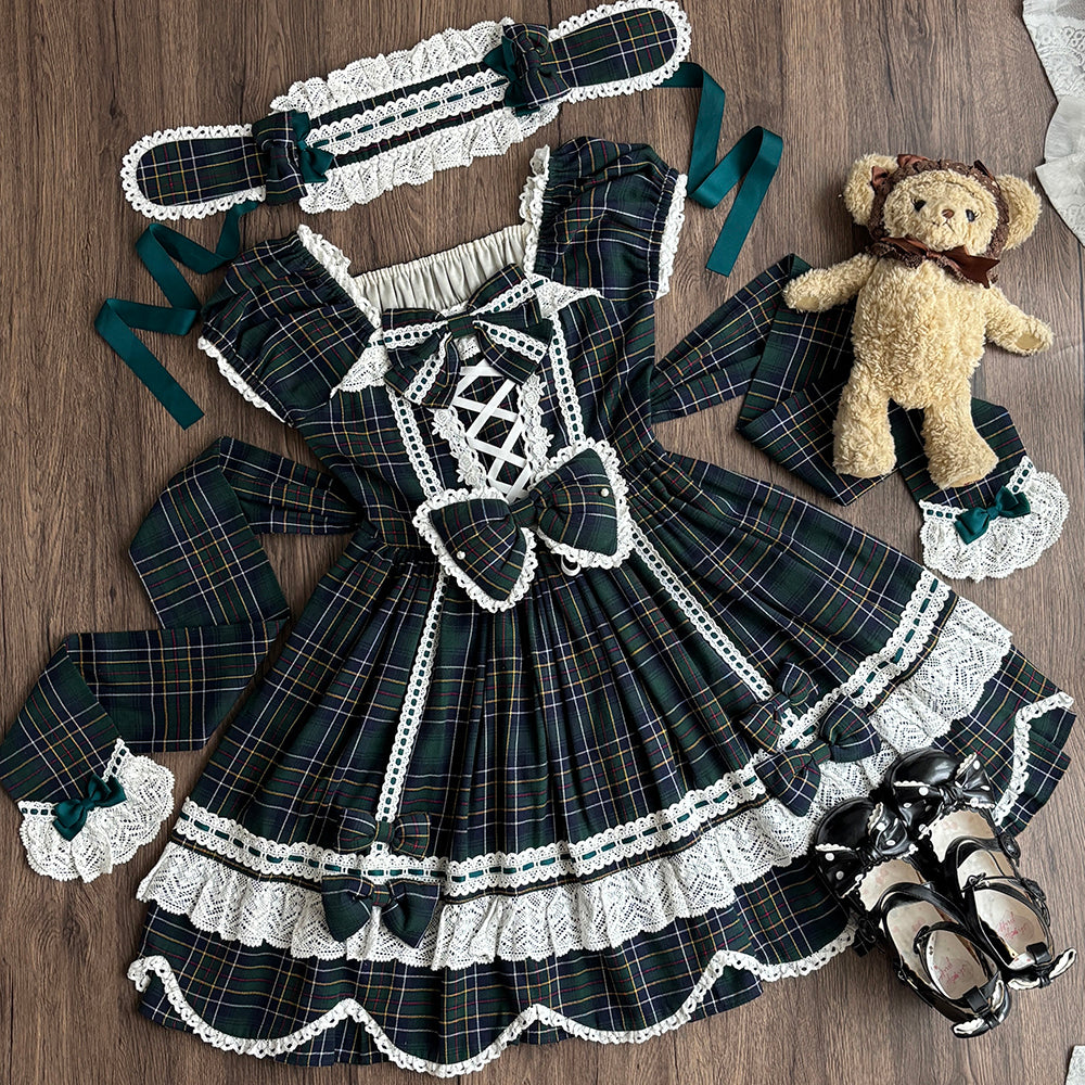 【受注予約~10/16】Ancient Petal Cake ワンピース・ジャンパースカート(チェックver.）【Miss Point】