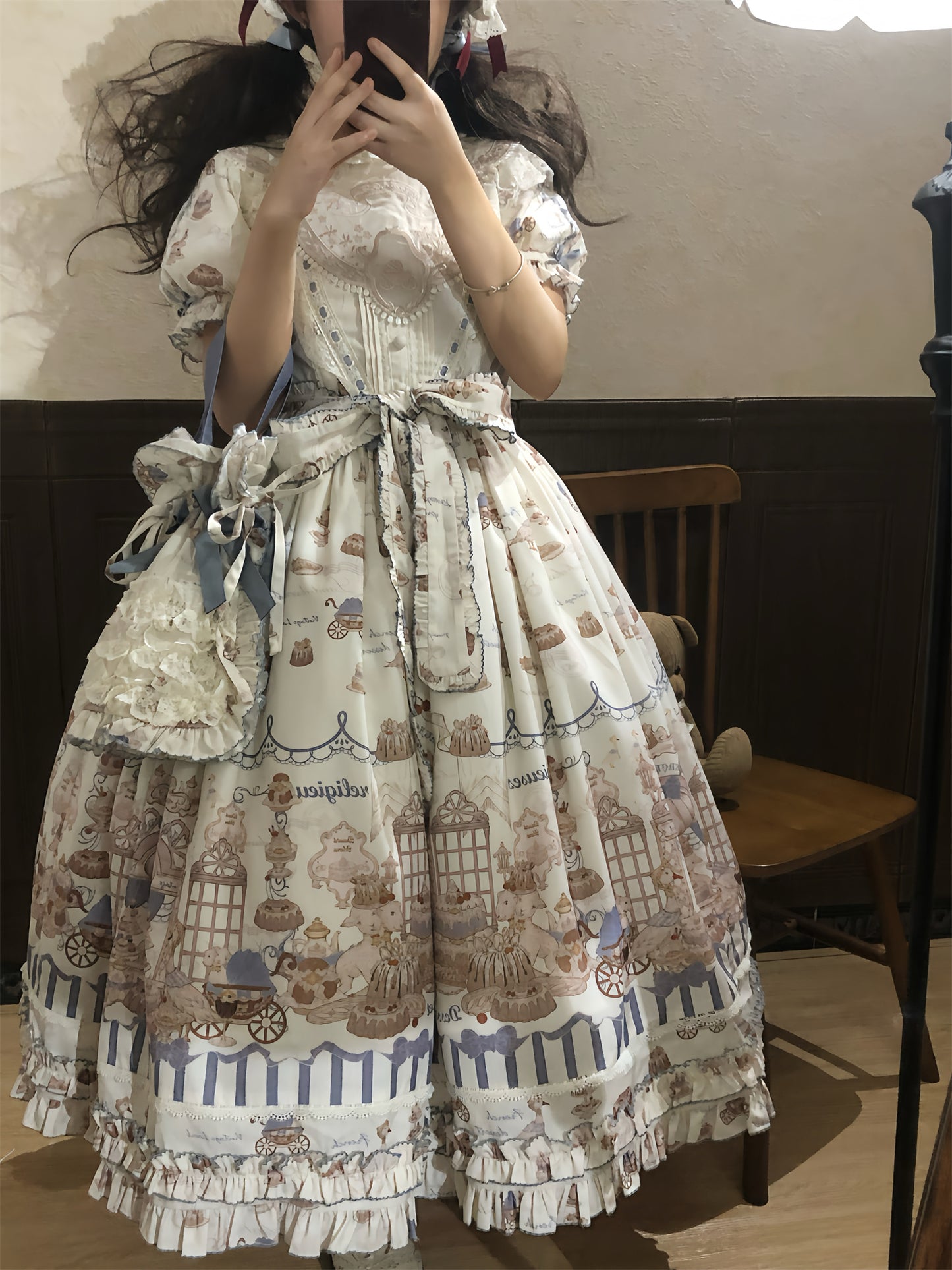 【受注予約~12/10】Antique Dessert Shop ワンピース【babyblue】