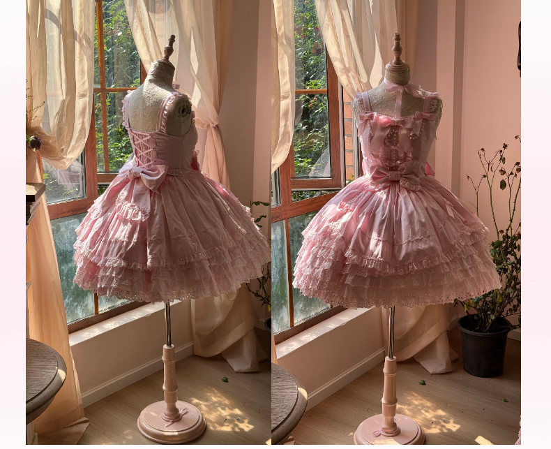 【受注予約~3/12】フリルローズデコレーション ジャンパースカート【小能熊】