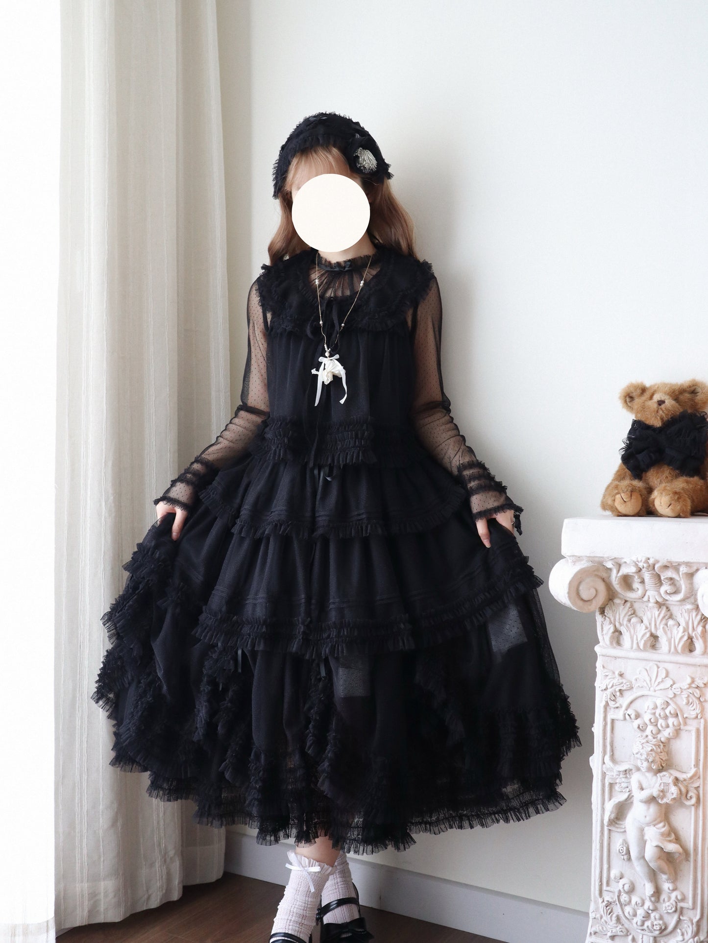 【受注予約~4/16】ドットチュールティアードジャンパースカート（120cm）【暖屿洋装】