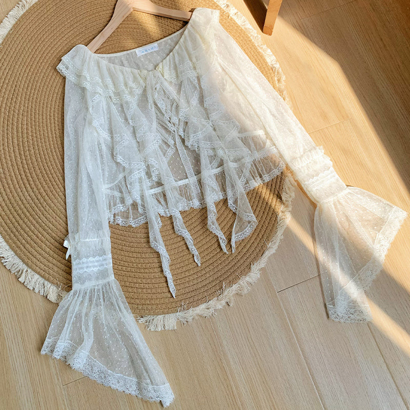 Clear Wind ドットチュール姫袖カーディガン【With Pujji】