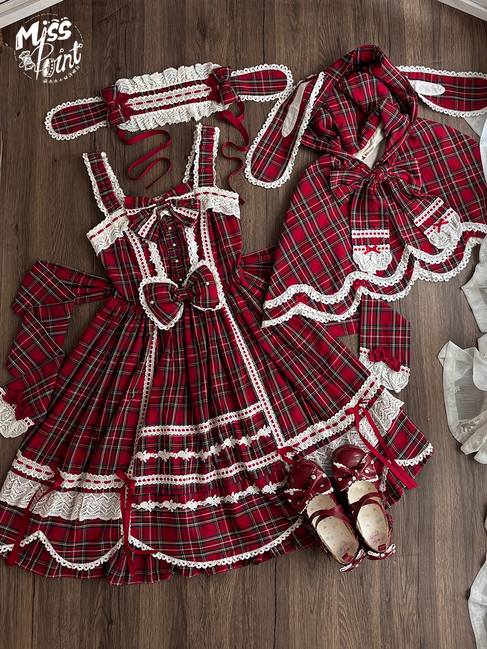 【受注予約~10/16】Ancient Petal Cake ワンピース・ジャンパースカート(チェックver.）【Miss Point】