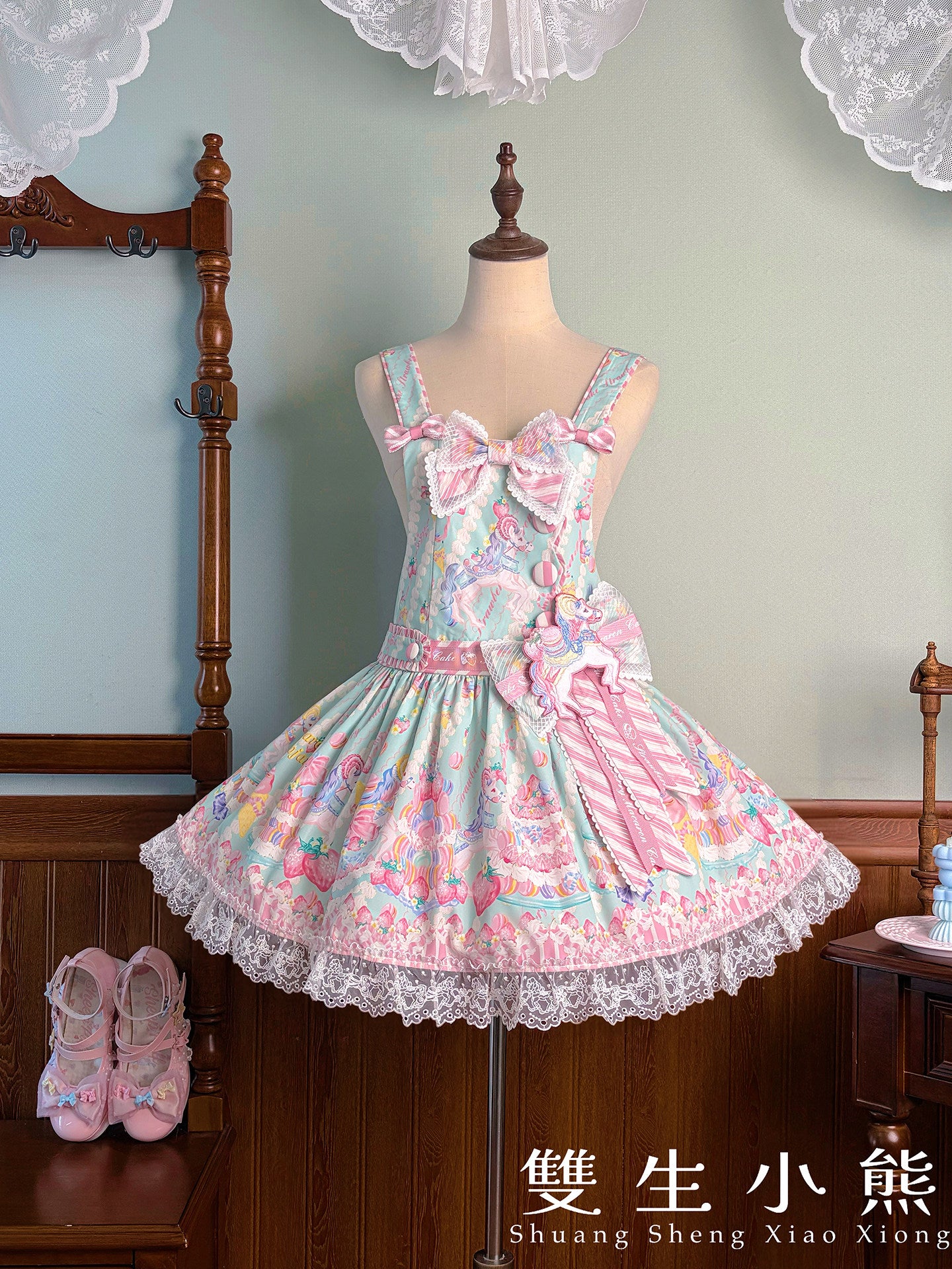 【受注予約~4/27】Pastel Macarons サロペットスカート【双生小熊】