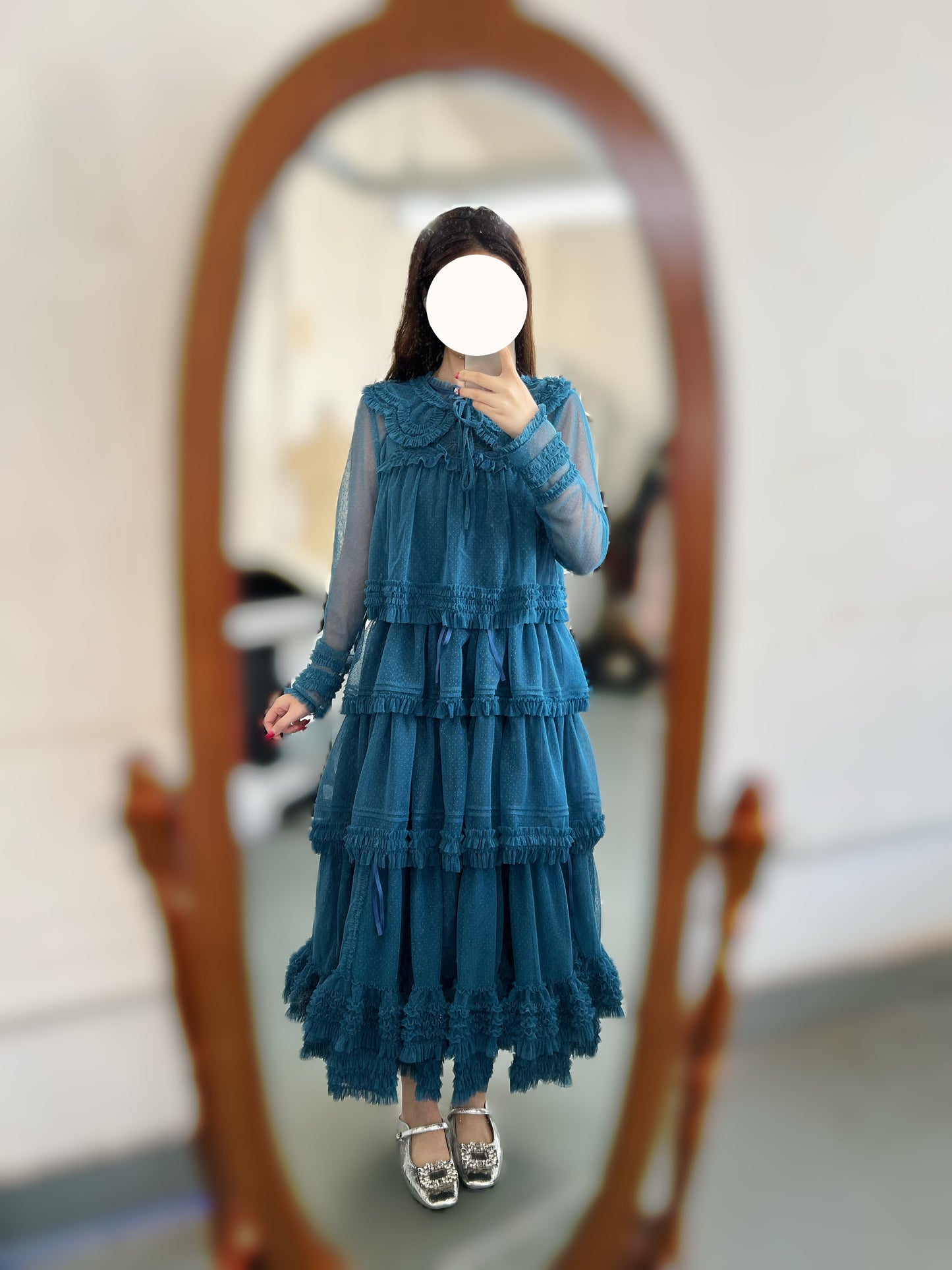 【受注予約~4/16】ドットチュールティアードジャンパースカート（115cm）【暖屿洋装】