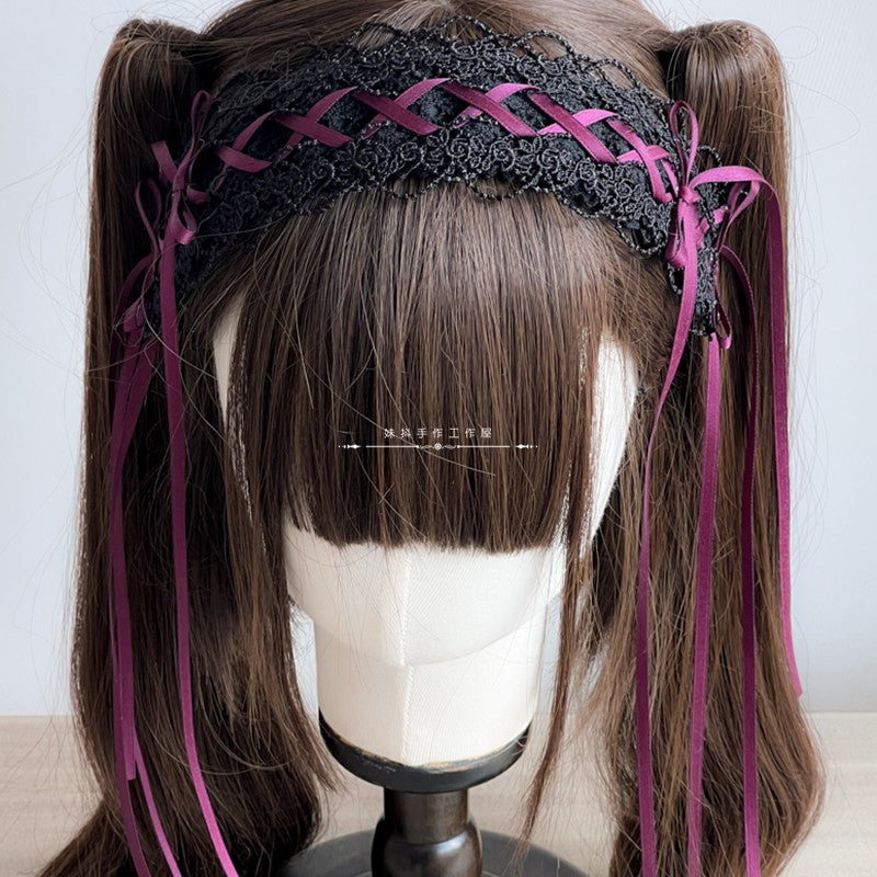 リボンテールヘッドドレス(ブラック)【妹抖手作工作屋】