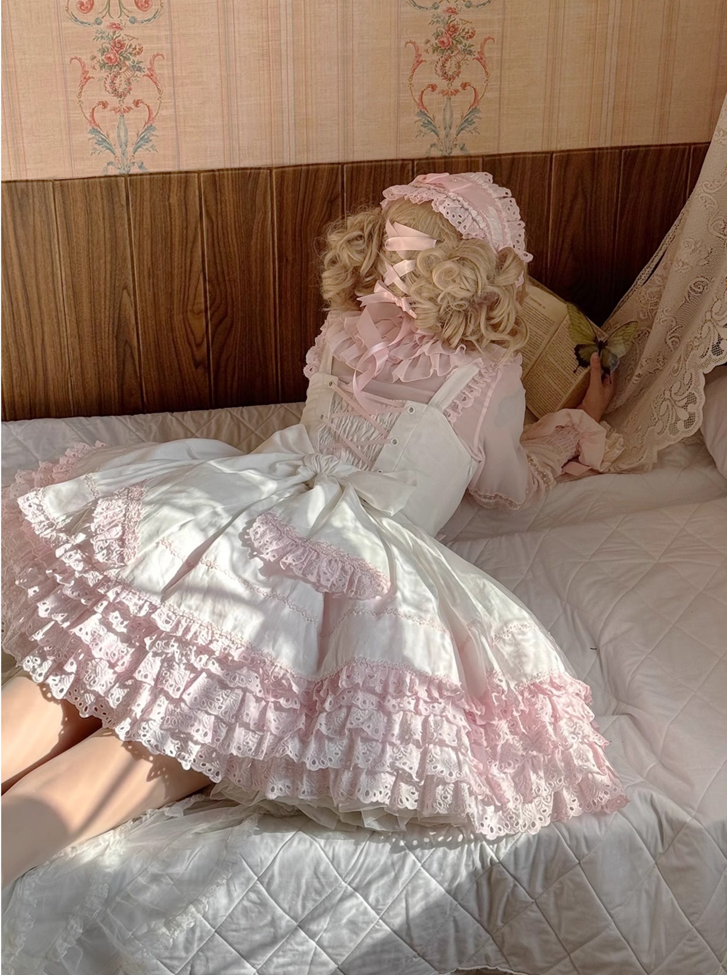 【受注予約~3/12】フリルローズデコレーション ジャンパースカート【小能熊】