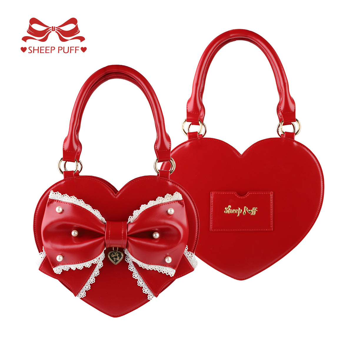【受注予約~9/8】リボンハート ハンドバッグ【Sheep Puff】