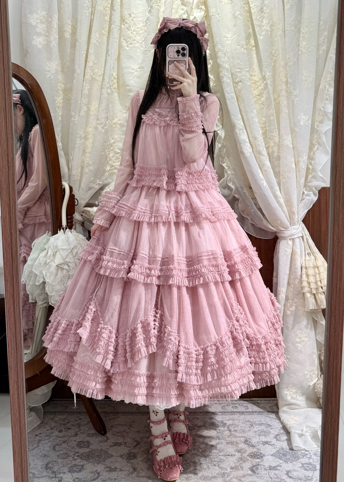 Gepunktetes Tüll-Stufenkleid (110 cm) [Nan'i Western Clothing]