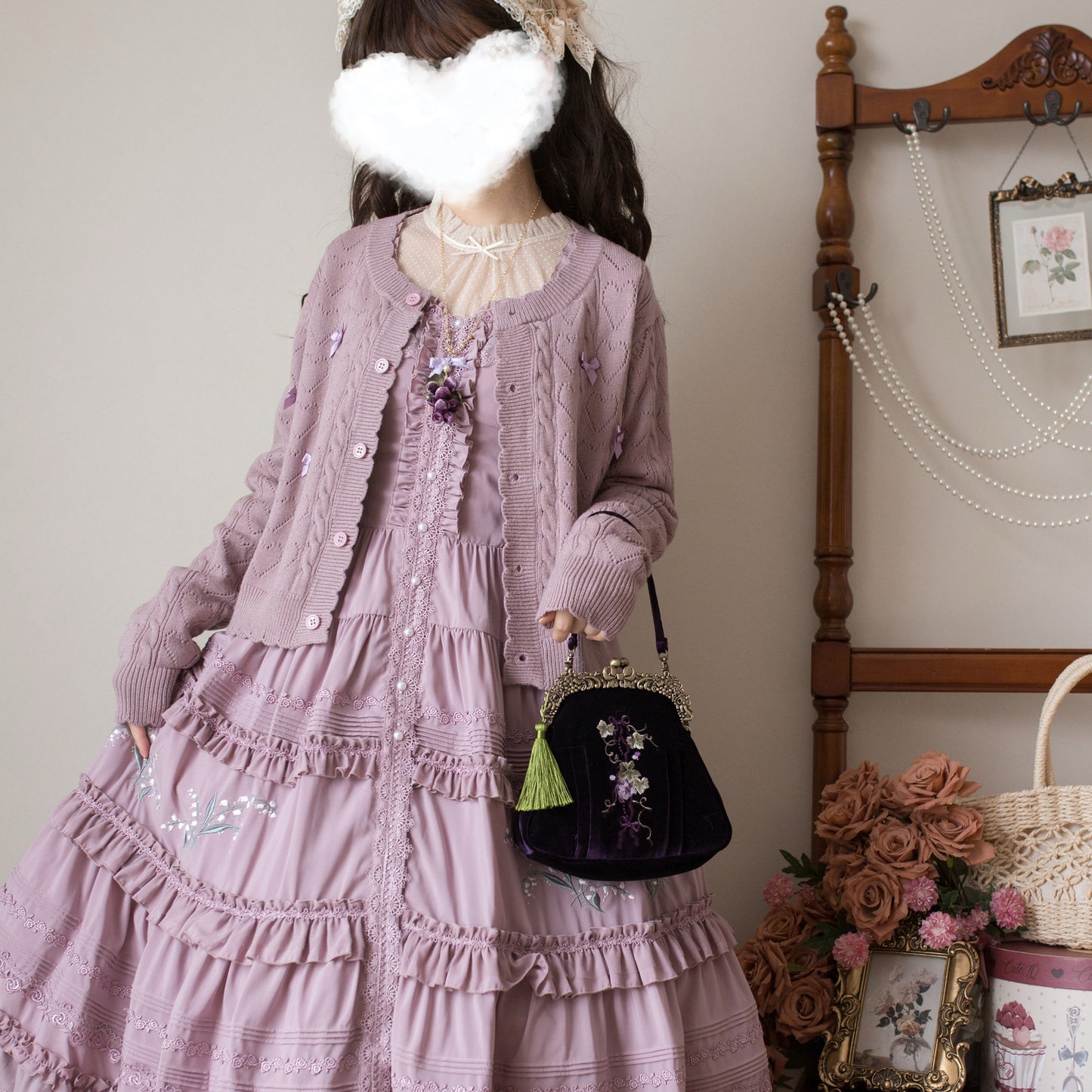 Heart hollow カーディガン【MIST】