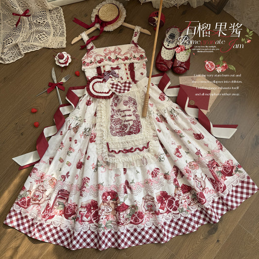 【受注予約~3/23】ザクロジャム エプロン付きジャンパースカート・ミニハットセット【草莓空想曲】