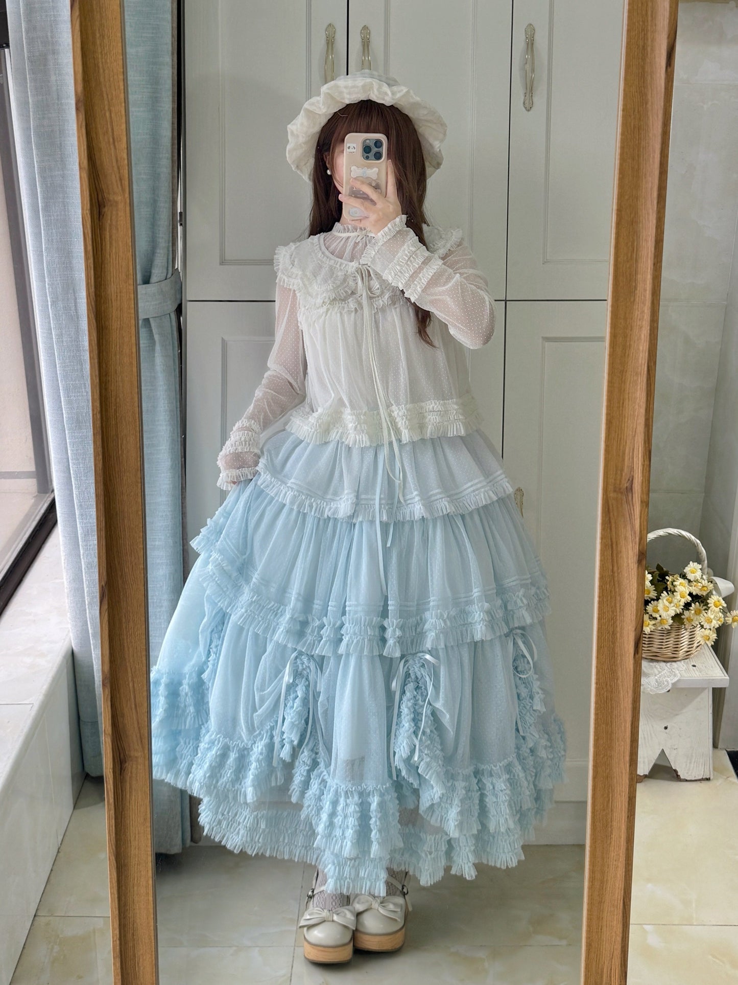 【受注予約~4/16】ドットチュールティアードジャンパースカート（120cm）【暖屿洋装】