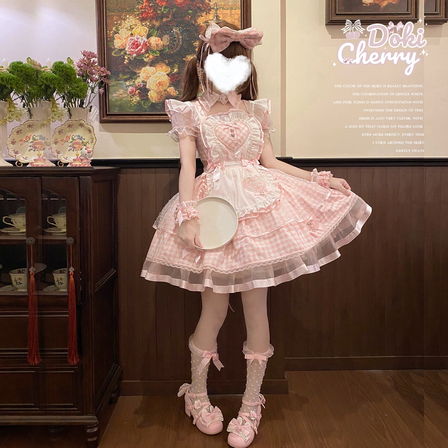 【Vorbestellung bis 8. Juni】Komplettes Gingham-Maid-Set【Doki Cherry】