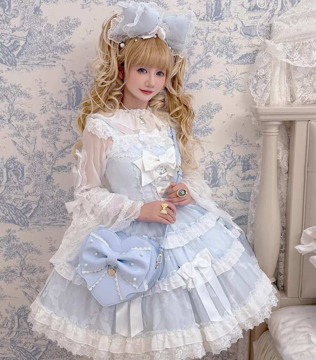 【受注予約~1/4】リボンハート ハンドバッグ(サックス・ミント・ブラウン)【Sheep Puff】