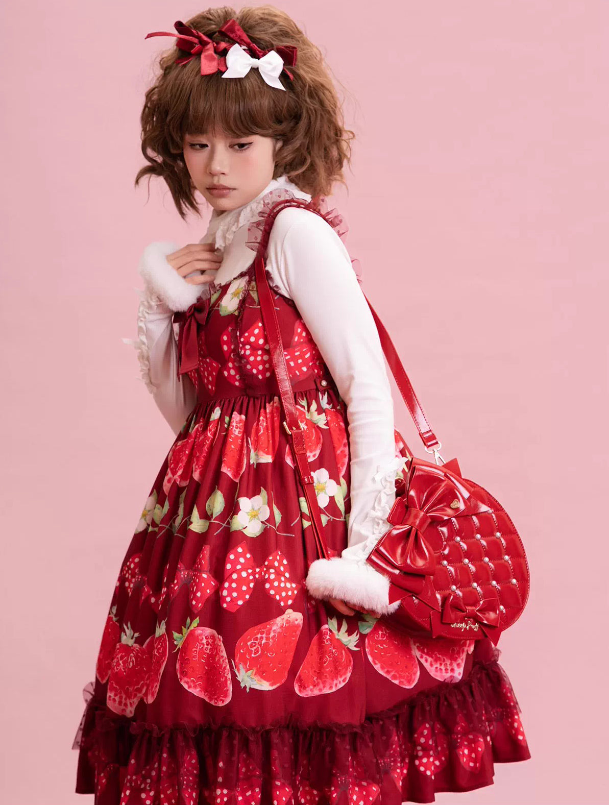 【受注予約~3/15】Pearl Strawberry バッグ【Sheep Puff】