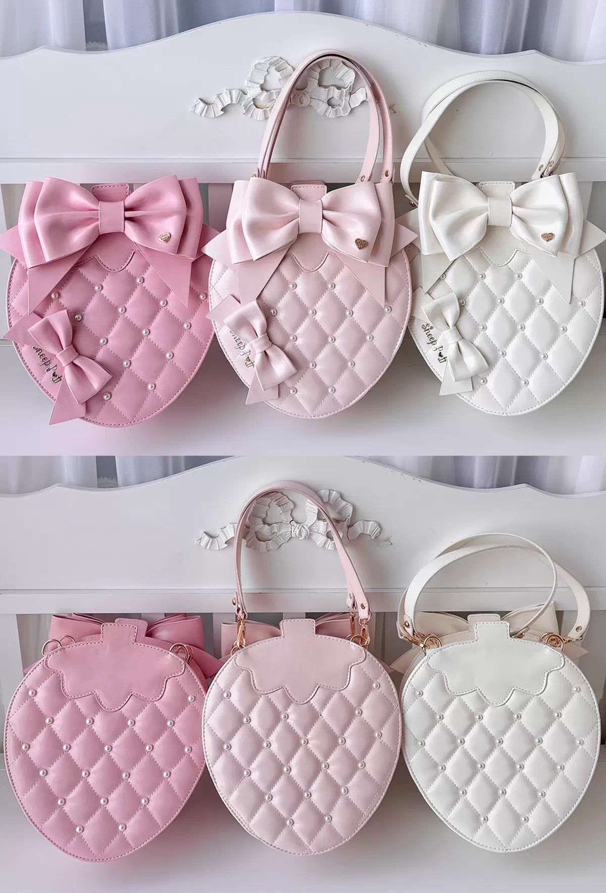 【受注予約~3/15】Pearl Strawberry バッグ【Sheep Puff】