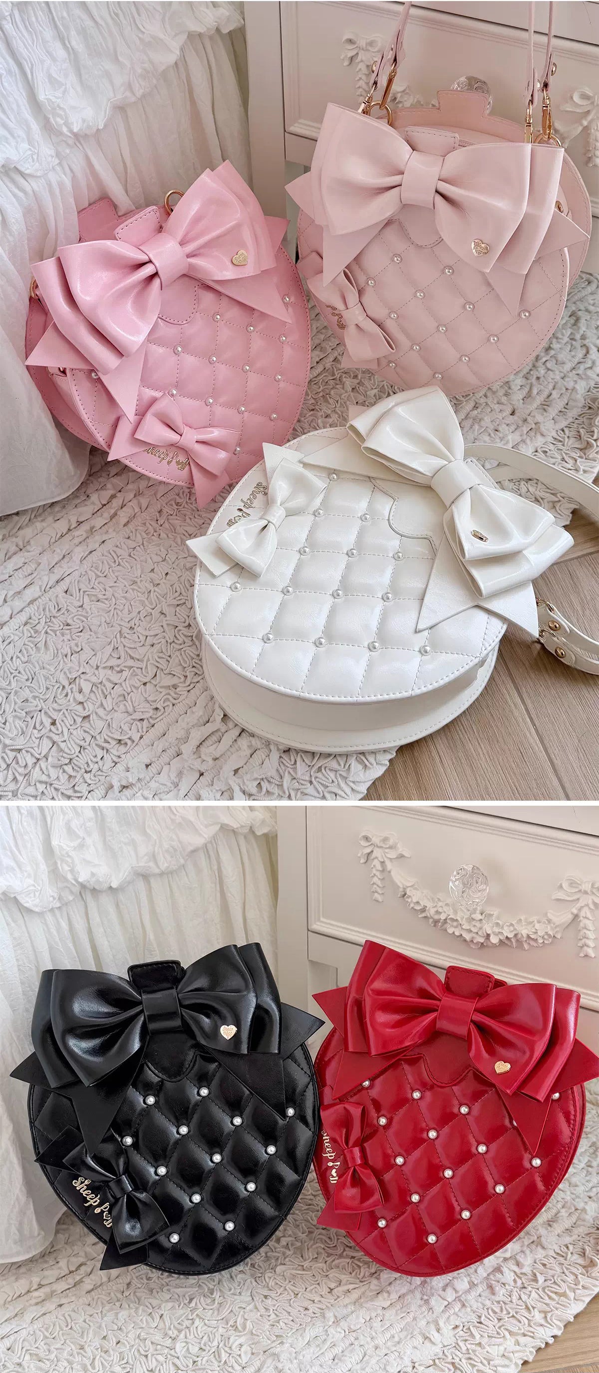 【受注予約~3/15】Pearl Strawberry バッグ【Sheep Puff】