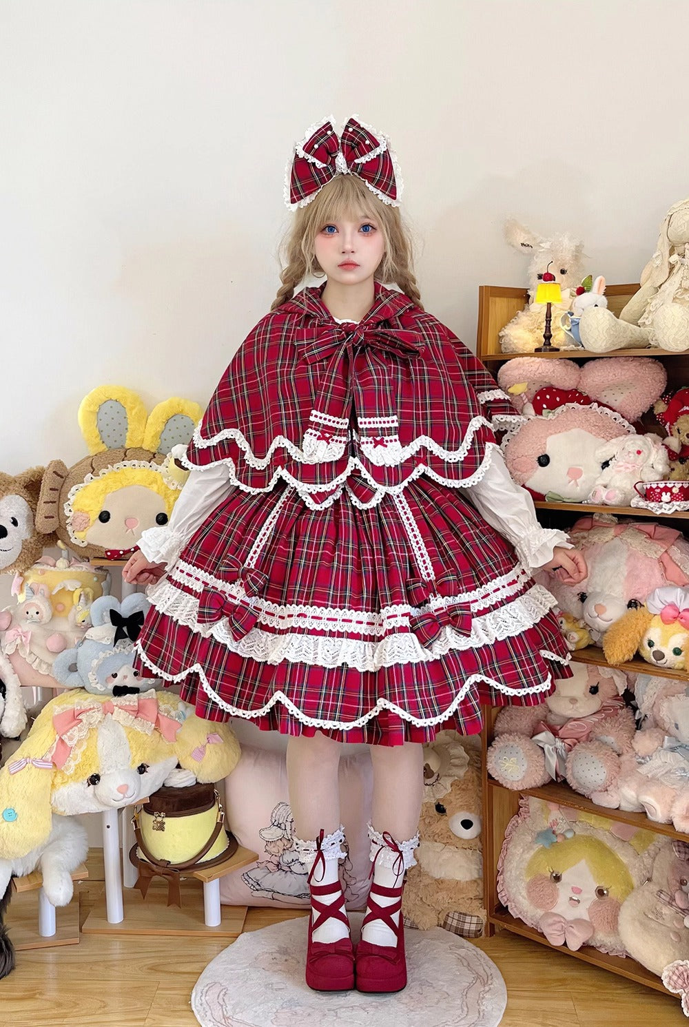 【受注予約~10/16】Ancient Petal Cake ワンピース・ジャンパースカート(チェックver.）【Miss Point】