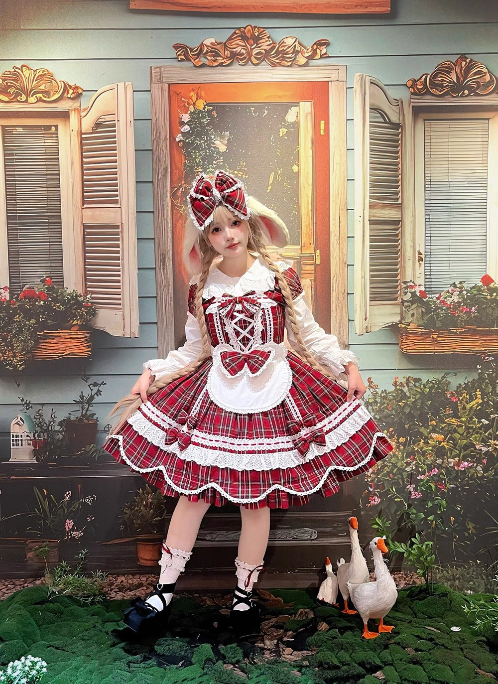 【受注予約~10/16】Ancient Petal Cake ワンピース・ジャンパースカート(チェックver.）【Miss Point】