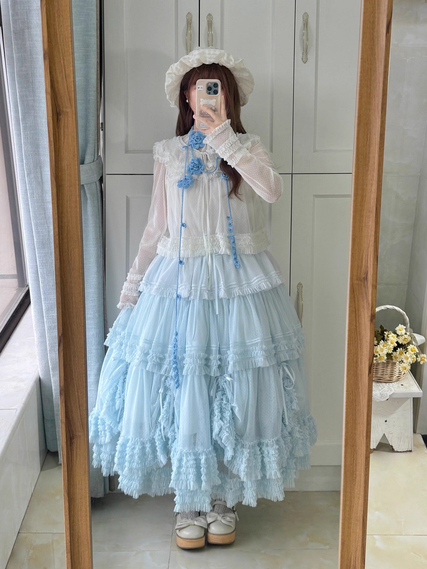 【受注予約~4/16】ドットチュールティアードジャンパースカート（125cm）【暖屿洋装】