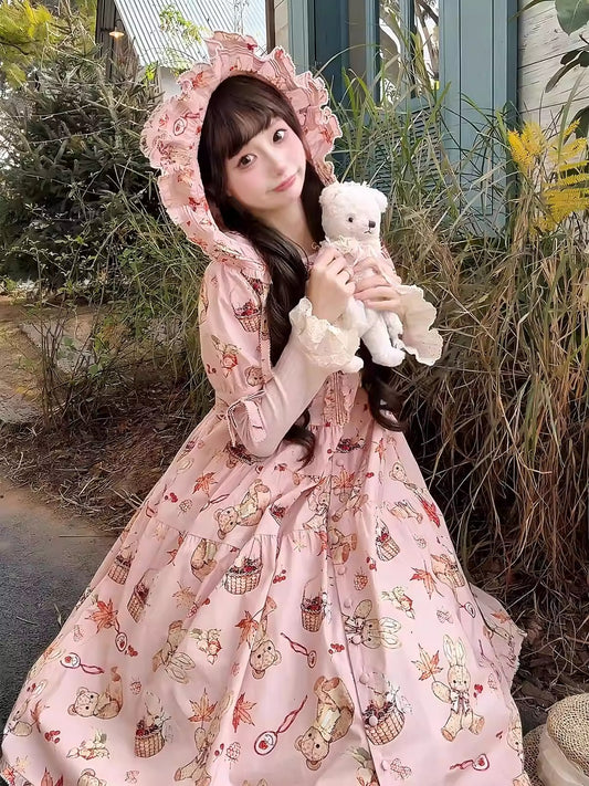 【受注予約~3/30】Autumn Rabbit and Bear SP ワンピース【Spring Flower Language】