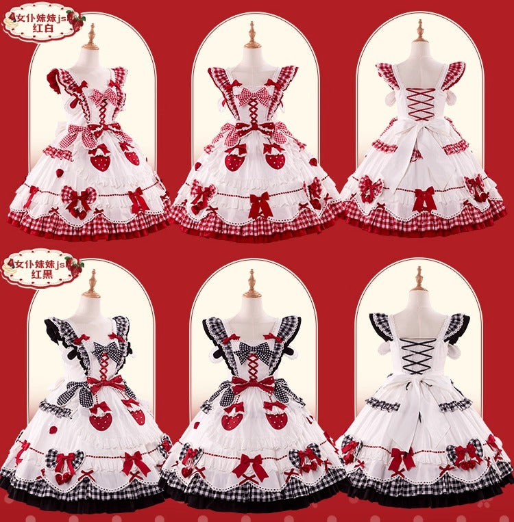 【受注予約~11/18】Strawberry Cake Illustration ギンガムワンピース・ジャンパースカート【花与珍珠匣】