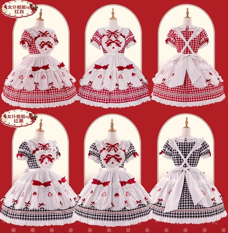 【受注予約~11/18】Strawberry Cake Illustration ギンガムワンピース・ジャンパースカート【花与珍珠匣】