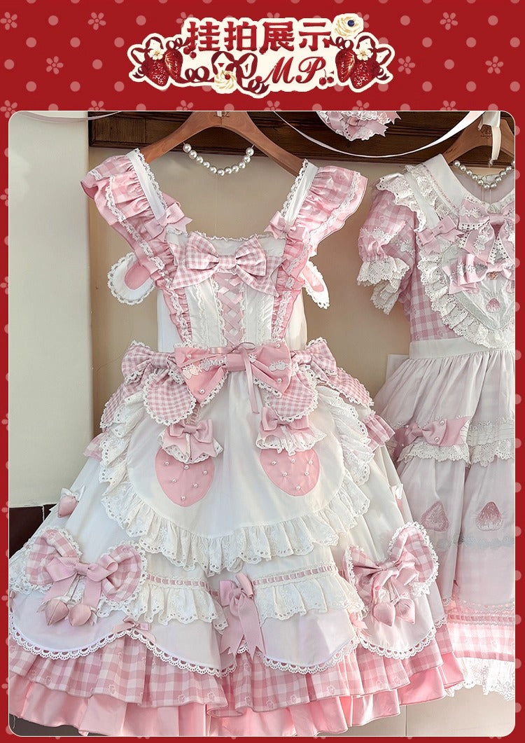 【受注予約~11/18】Strawberry Cake Illustration ギンガムワンピース・ジャンパースカート【花与珍珠匣】