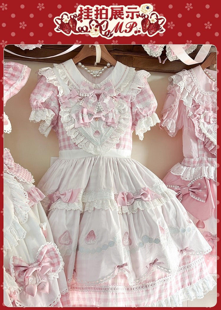 【受注予約~11/18】Strawberry Cake Illustration ギンガムワンピース・ジャンパースカート【花与珍珠匣】