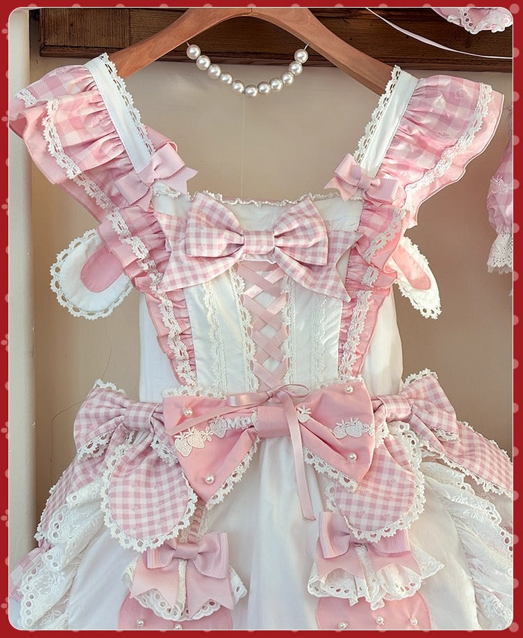 【受注予約~11/18】Strawberry Cake Illustration ギンガムワンピース・ジャンパースカート【花与珍珠匣】