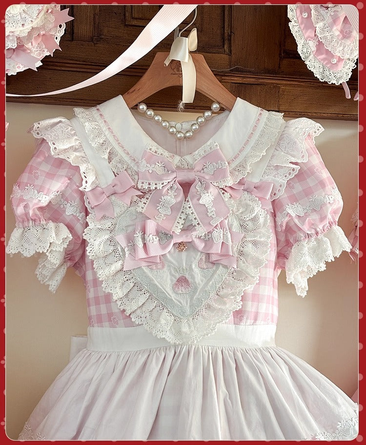 【受注予約~11/18】Strawberry Cake Illustration ギンガムワンピース・ジャンパースカート【花与珍珠匣】