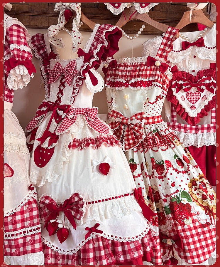 【受注予約~11/18】Strawberry Cake Illustration ギンガムワンピース・ジャンパースカート【花与珍珠匣】