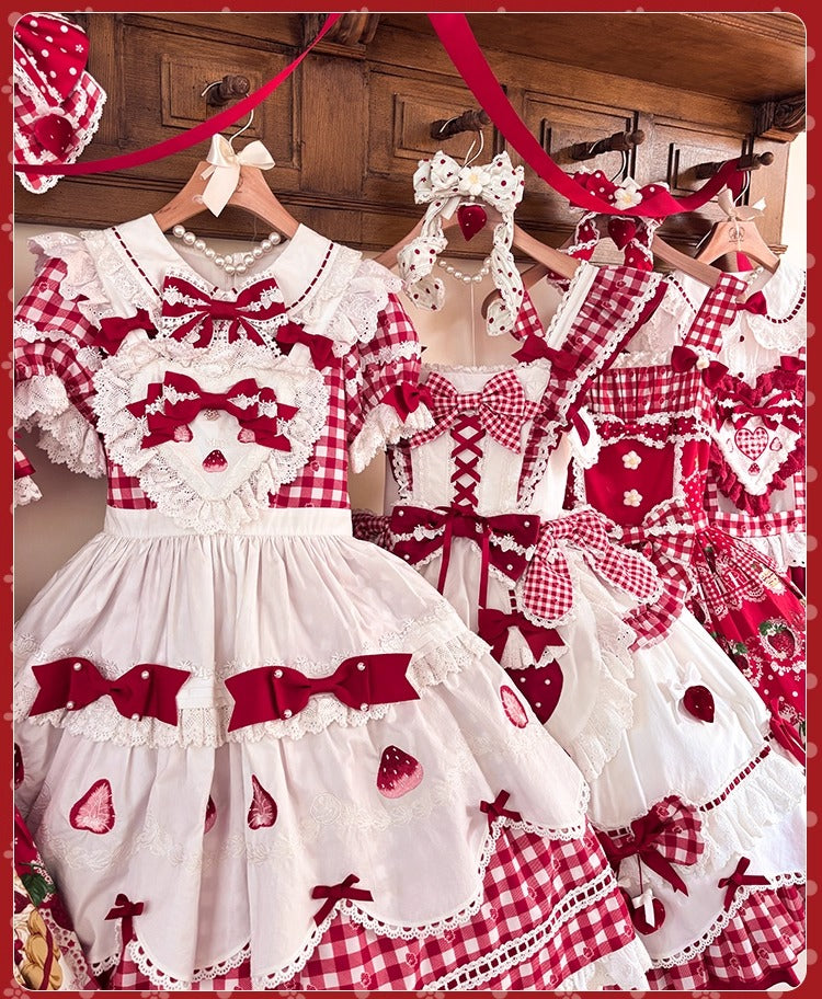 【受注予約~11/18】Strawberry Cake Illustration ギンガムワンピース・ジャンパースカート【花与珍珠匣】