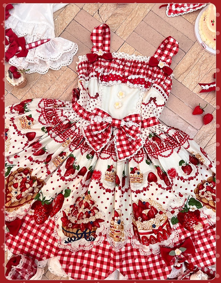 【受注予約~11/18】Strawberry Cake Illustration ジャンパースカート(タイプ2)【花与珍珠匣】