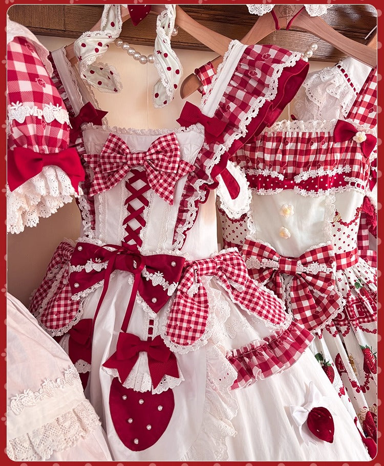 【受注予約~11/18】Strawberry Cake Illustration ギンガムワンピース・ジャンパースカート【花与珍珠匣】