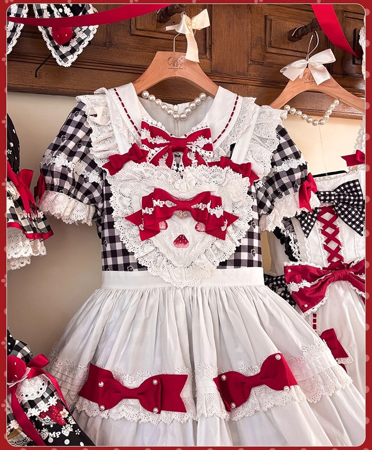 【受注予約~11/18】Strawberry Cake Illustration ギンガムワンピース・ジャンパースカート【花与珍珠匣】