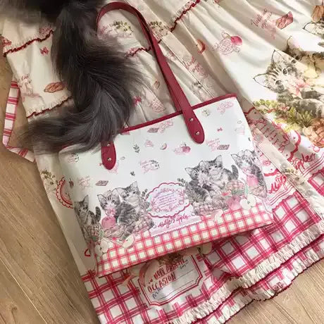 Picnic Apple Cat トートバッグ【GGmeow】