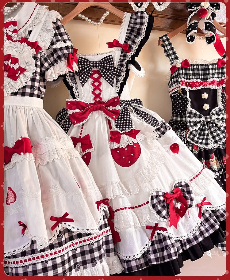 【受注予約~11/18】Strawberry Cake Illustration ギンガムワンピース・ジャンパースカート【花与珍珠匣】