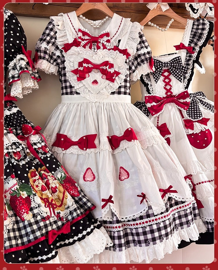 【受注予約~11/18】Strawberry Cake Illustration ギンガムワンピース・ジャンパースカート【花与珍珠匣】