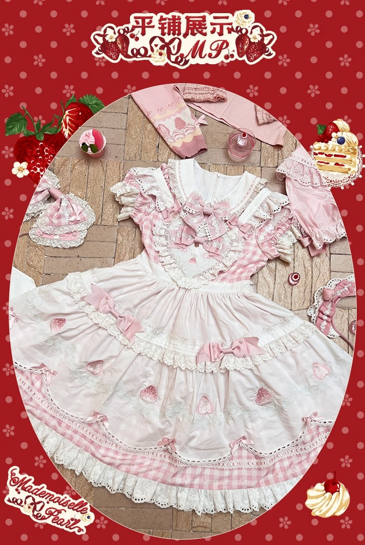 【受注予約~11/18】Strawberry Cake Illustration ギンガムワンピース・ジャンパースカート【花与珍珠匣】