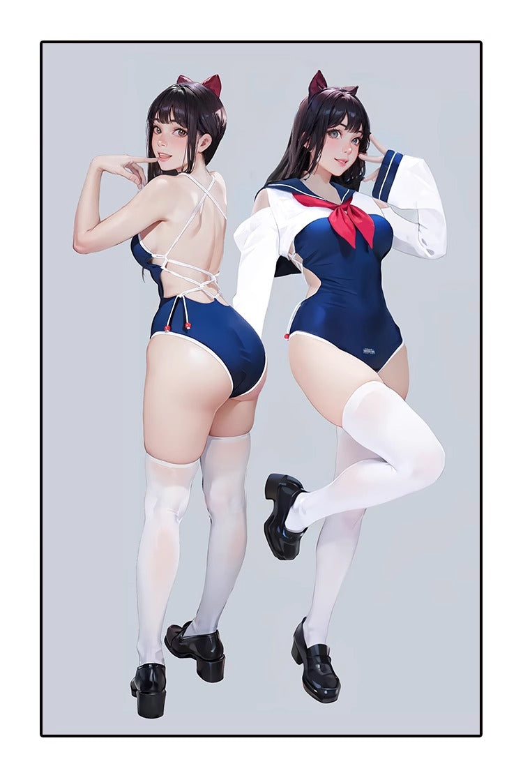 Long-sleeved sailor swimsuit set [Tokutaisha]
