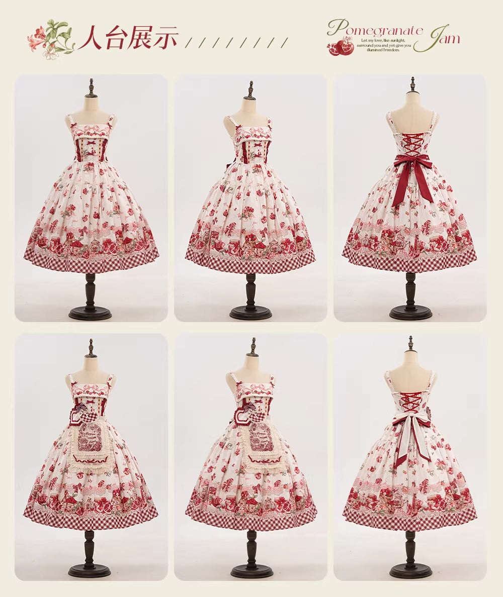 【受注予約~3/23】ザクロジャム エプロン付きジャンパースカート・ミニハットセット【草莓空想曲】