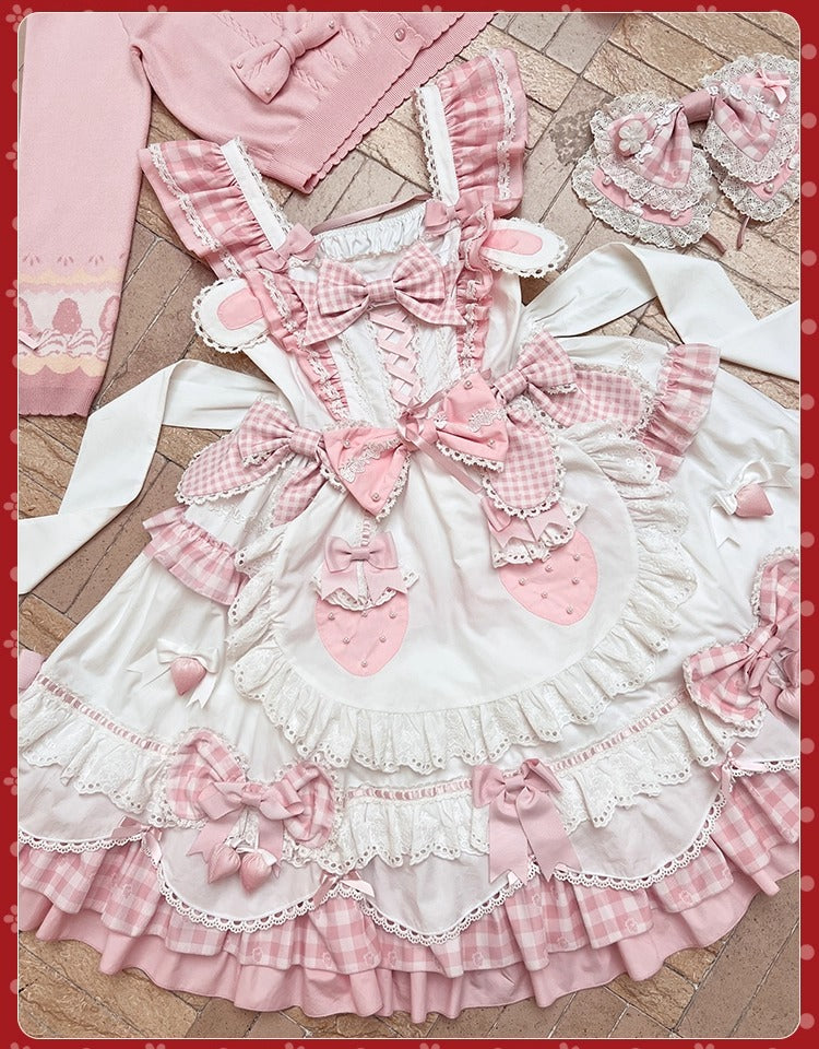 【受注予約~11/18】Strawberry Cake Illustration ギンガムワンピース・ジャンパースカート【花与珍珠匣】