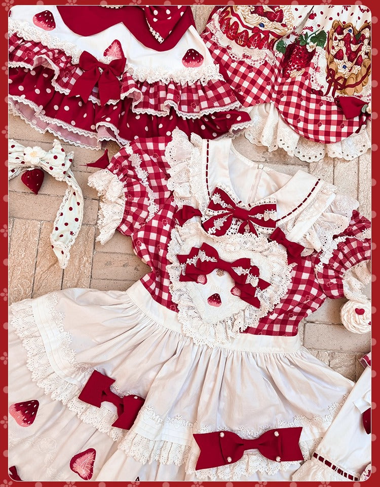 【受注予約~11/18】Strawberry Cake Illustration ギンガムワンピース・ジャンパースカート【花与珍珠匣】