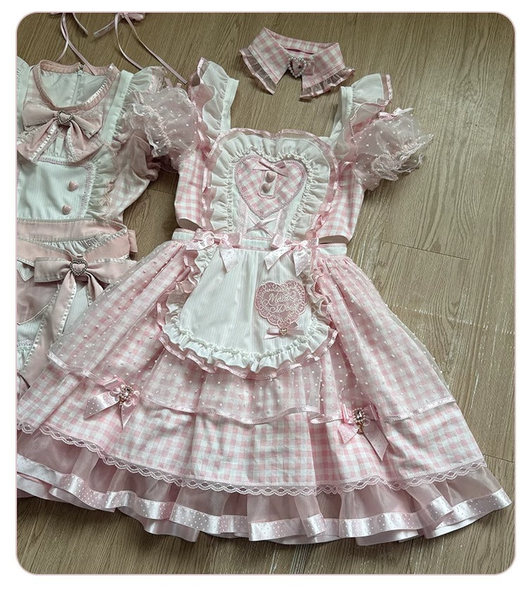 【Vorbestellung bis 8. Juni】Komplettes Gingham-Maid-Set【Doki Cherry】