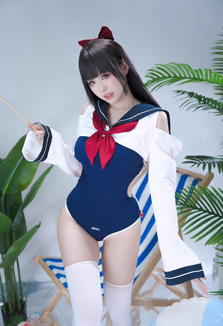 Long-sleeved sailor swimsuit set [Tokutaisha]