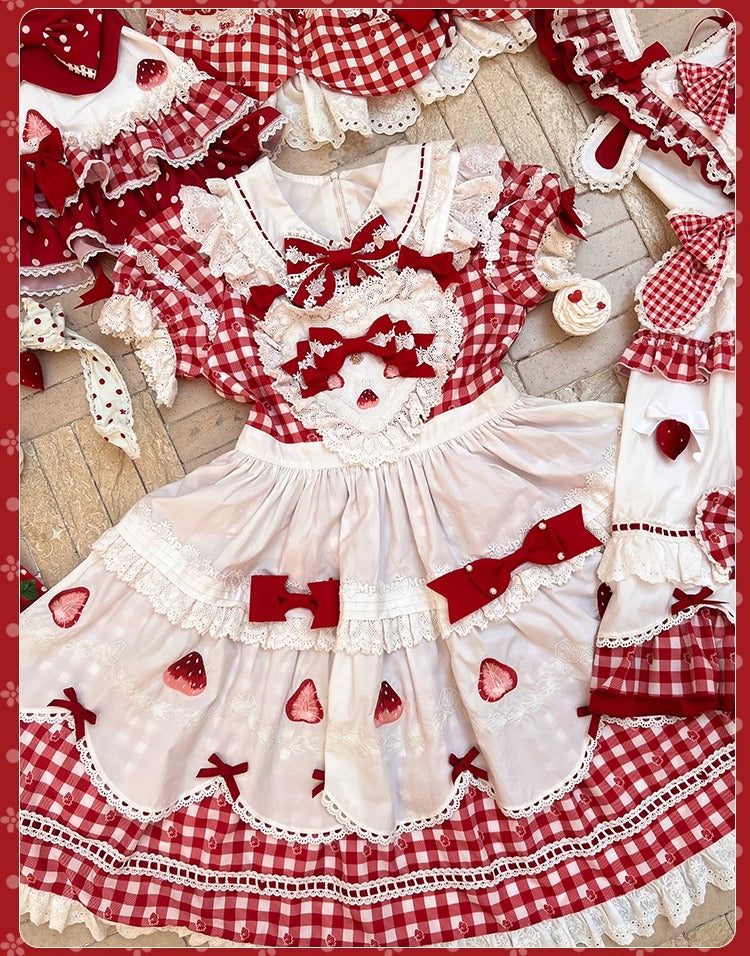 【受注予約~11/18】Strawberry Cake Illustration ギンガムワンピース・ジャンパースカート【花与珍珠匣】