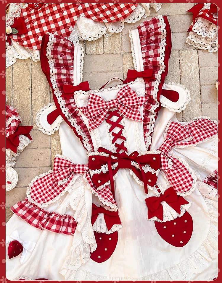 【受注予約~11/18】Strawberry Cake Illustration ギンガムワンピース・ジャンパースカート【花与珍珠匣】