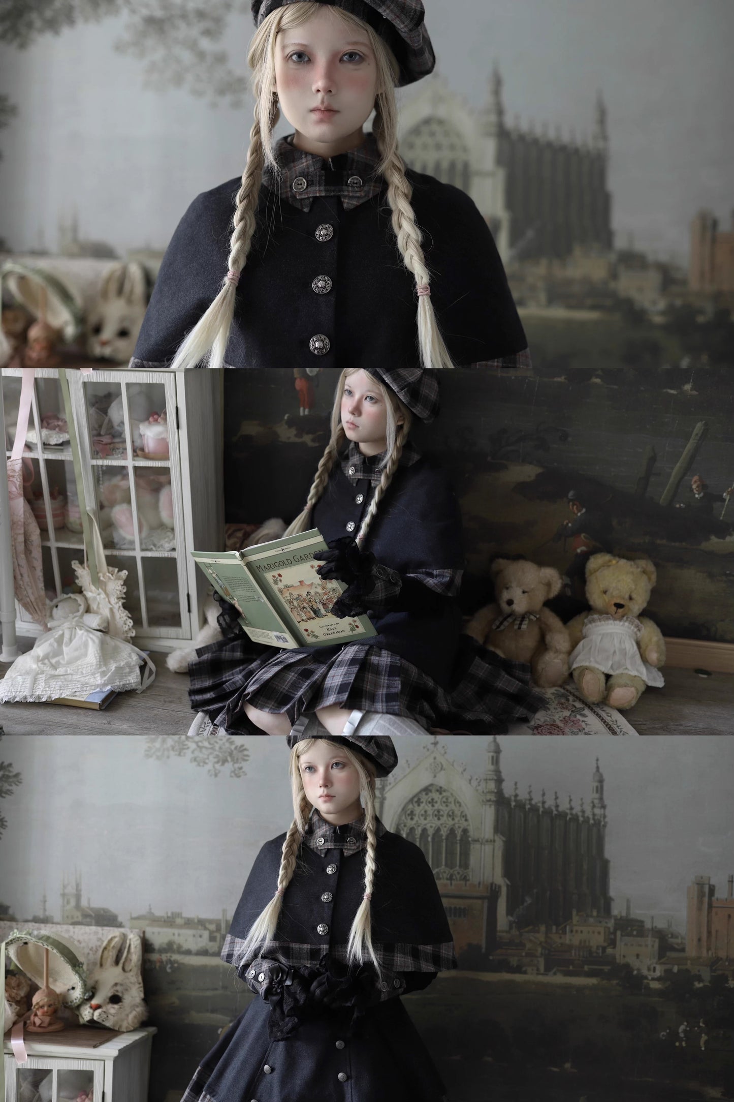 【受注予約~10/8】ハートチェック ジャンパースカート・ケープ・ブラウスセット【甜蜜梦境】