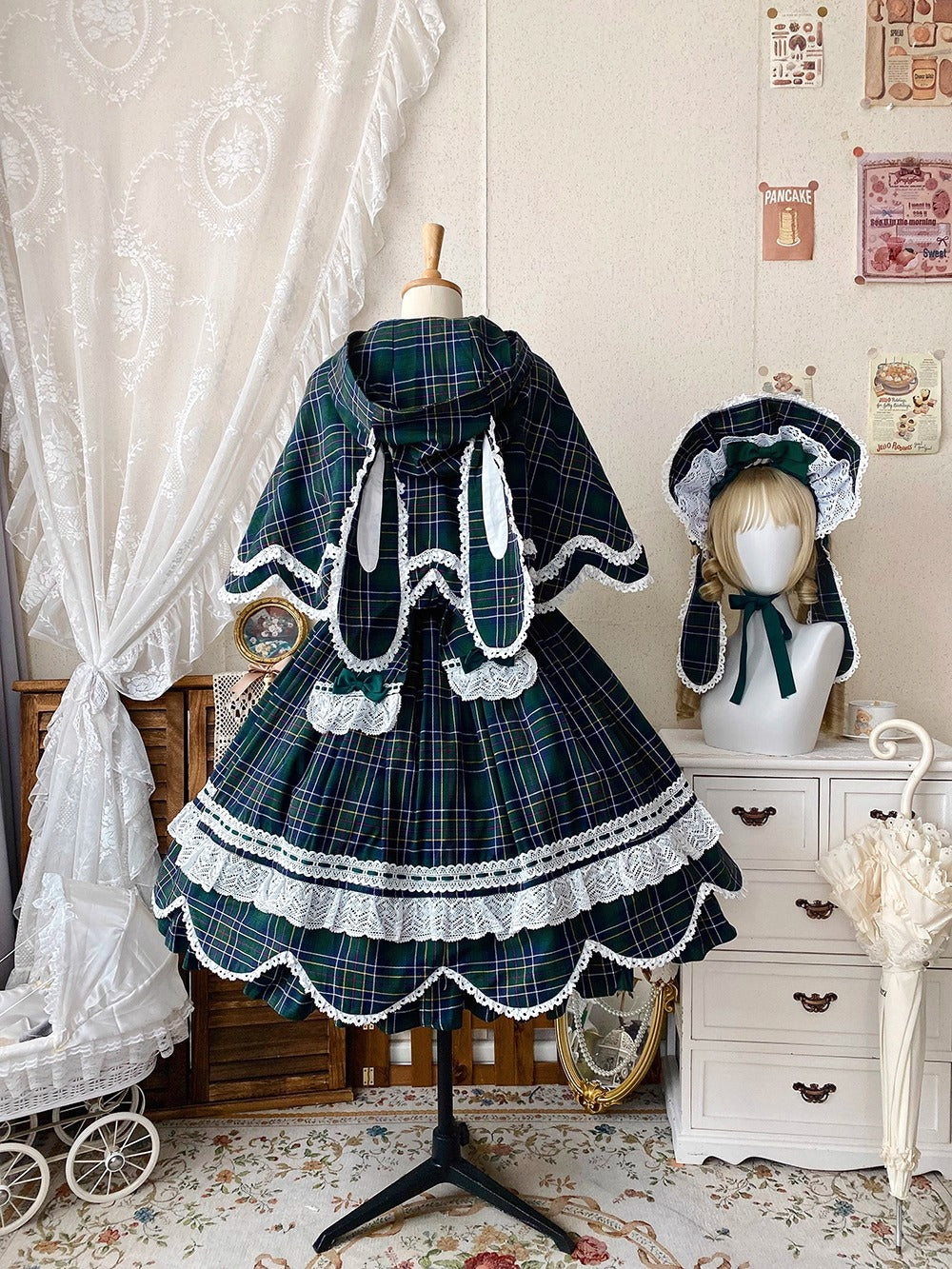 【受注予約~10/16】Ancient Petal Cake ケープ・アクセサリー(チェックver.）【Miss Point】