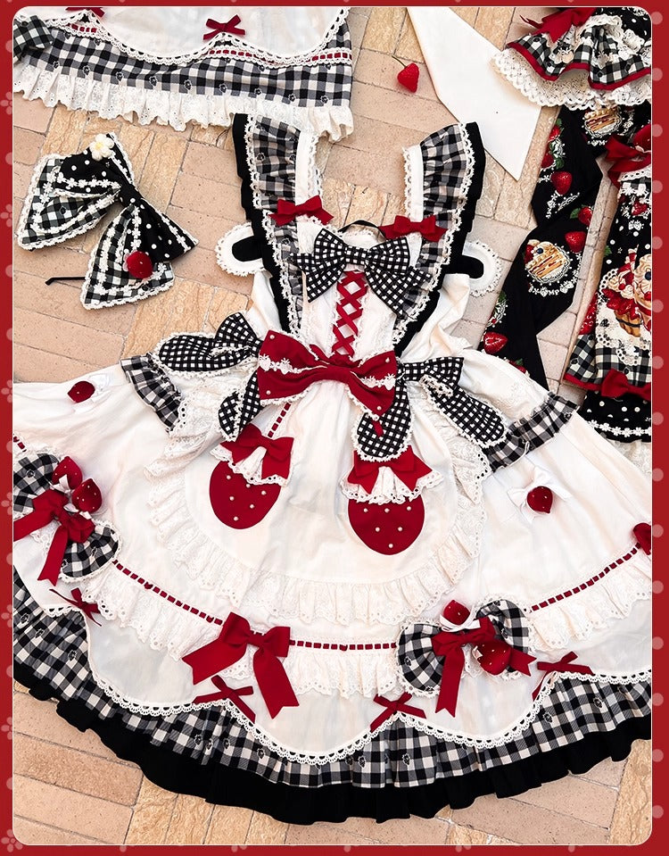 【受注予約~11/18】Strawberry Cake Illustration ギンガムワンピース・ジャンパースカート【花与珍珠匣】
